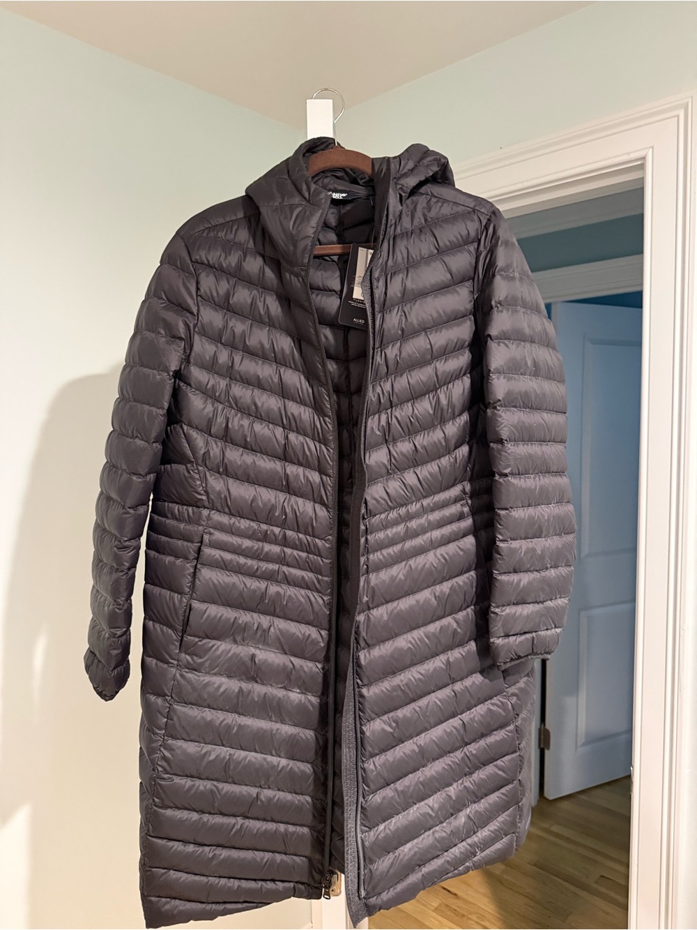 Lands' End womens Long Quilted Puffer Coat in Charcoal Gray